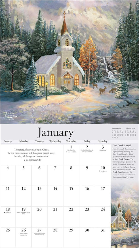 THOMAS KINKADE COLLECTOR'S SCRIPTURE EDITION 2026 DELUXE WALL CALENDAR + PRINT